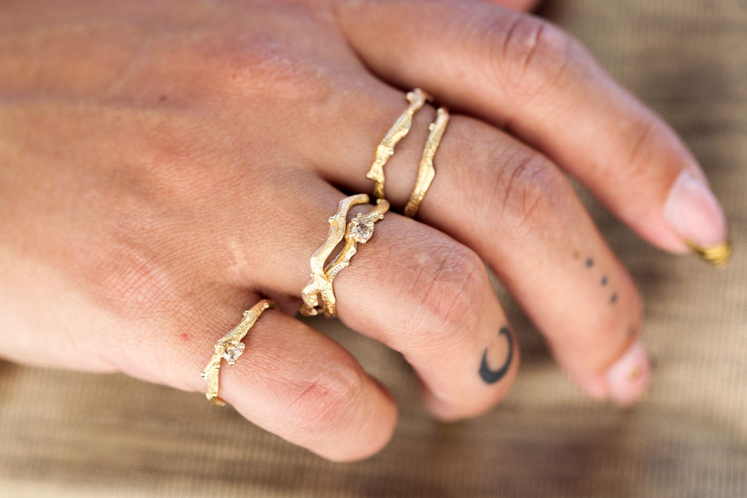 Champagne Diamond Branches Stacker Ring