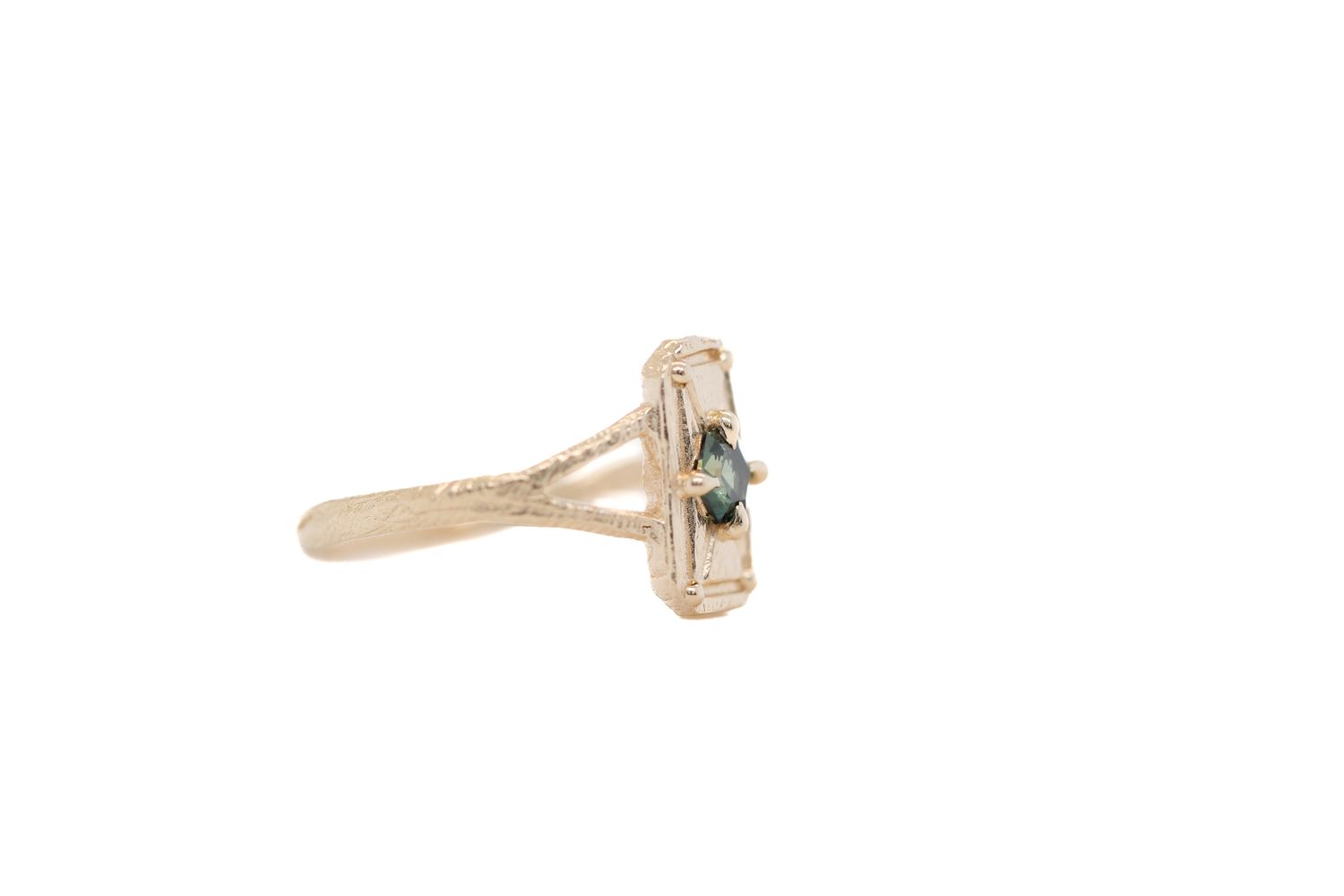 Teal Hexagon Sapphire Mini Shield Ring