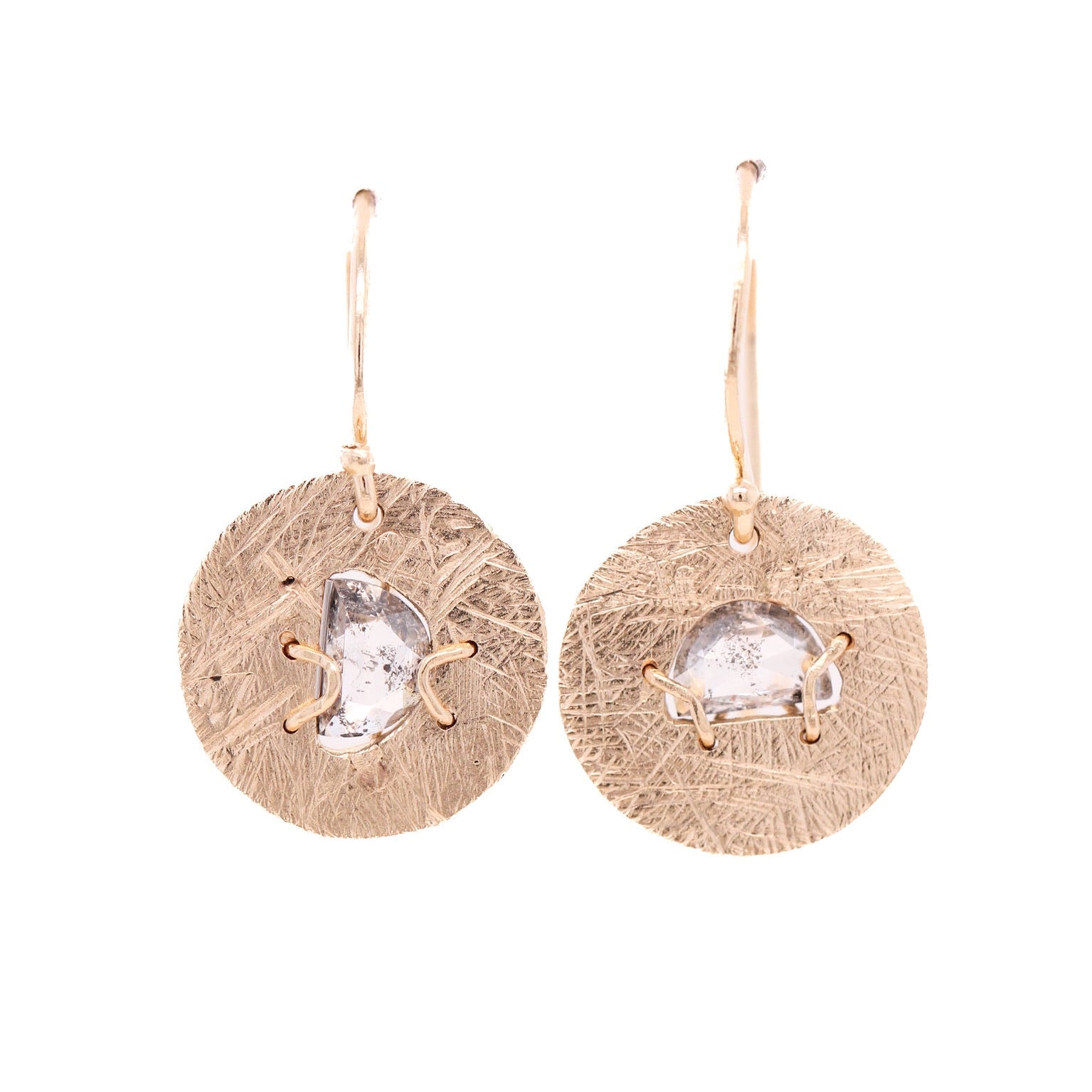 drop disc earrings with .72 diamonds in 14k yellow gold by universal deco