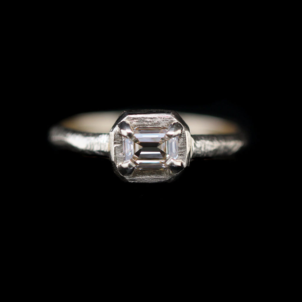 .73 carat corner step cut diamond ring in 14k yellow gold by universal deco