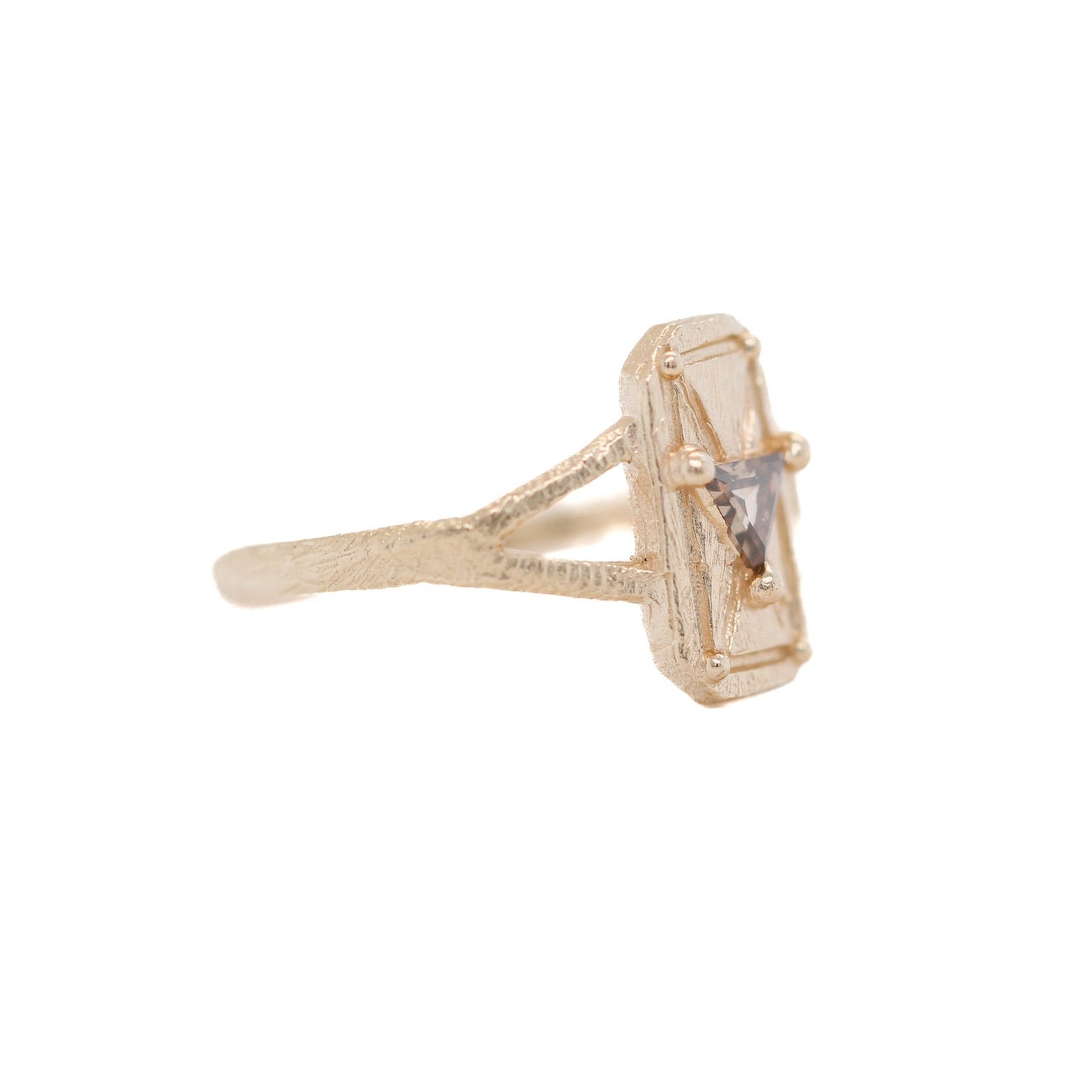 0.18 Carat Champagne Diamond Mini Shield Ring in 18k yellow old by universal deco