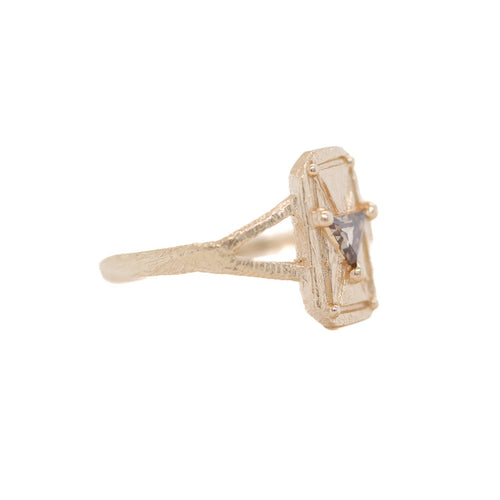 0.18 Carat Champagne Diamond Mini Shield Ring in 18k yellow old by universal deco