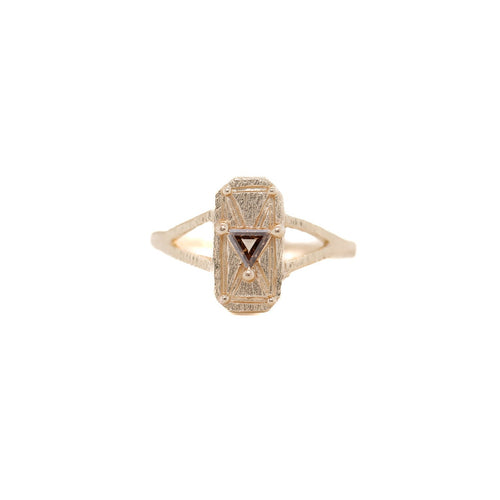 0.18 Carat Champagne Diamond Mini Shield Ring in 18k yellow old by universal deco