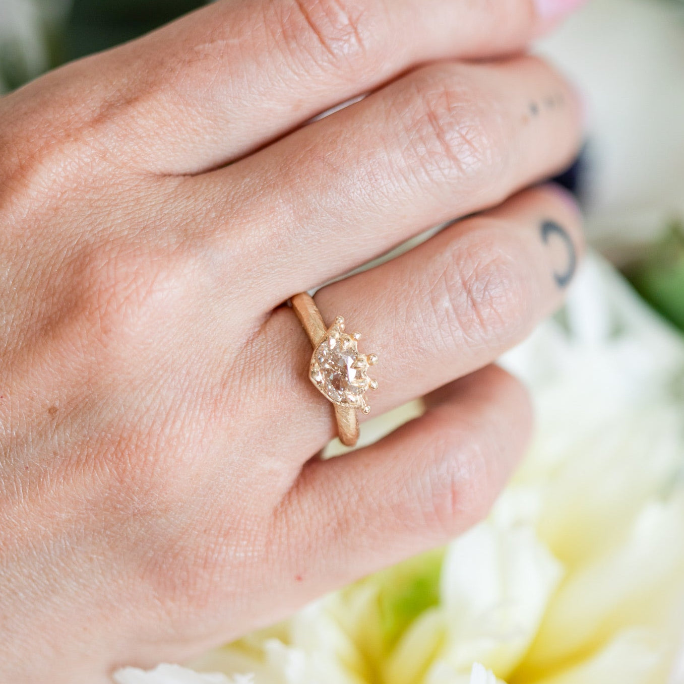 1.02 Carat Oval Champagne Diamond Crown Ring