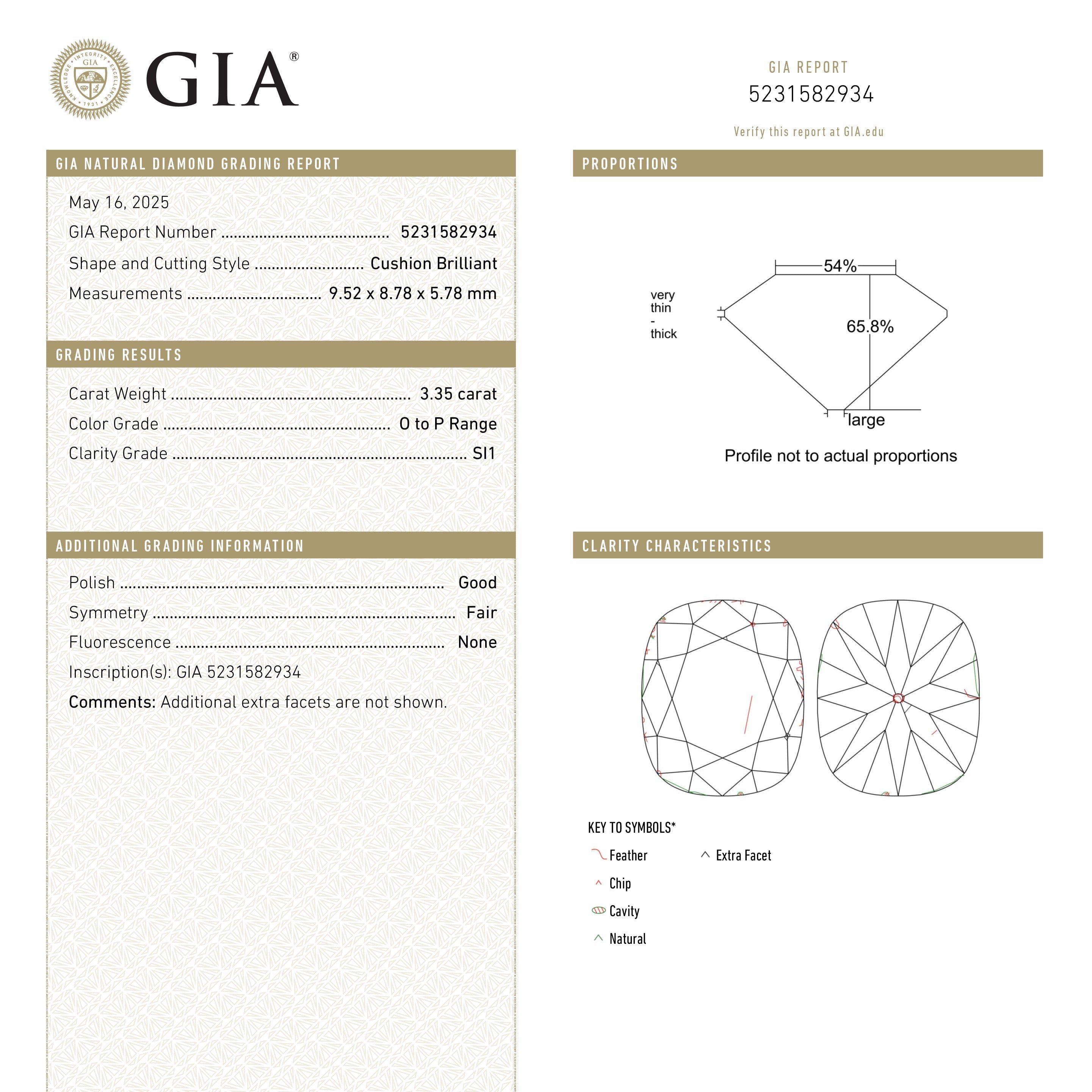 3.35ct 9.52x8.78x5.78mm GIA SI1 O-P Antique Old Mine Cut 26771-01