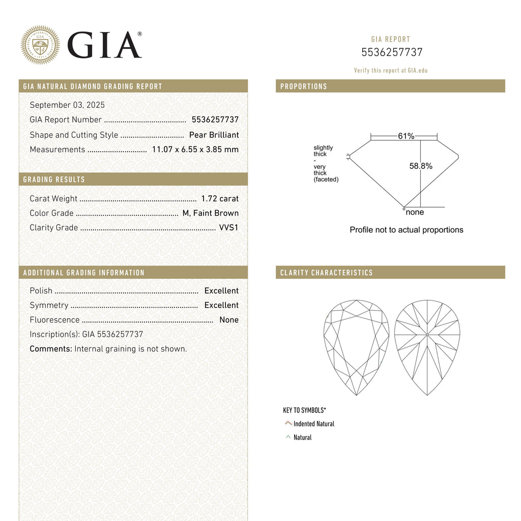 1.72ct 11.07x6.55x3.85mm GIA VVS2 M Pear Brilliant 🇨🇦 27529-01