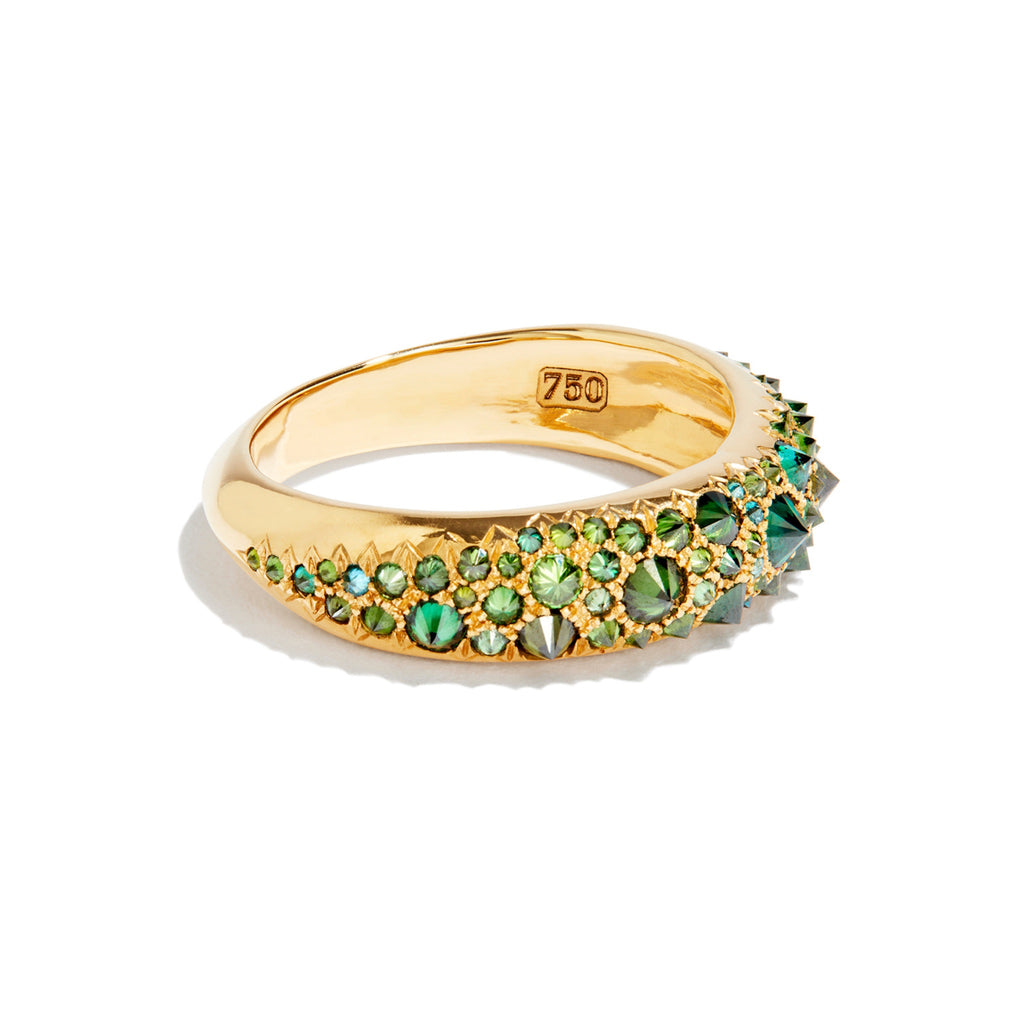Barbed Green Diamond Duomo Ring - 18ky