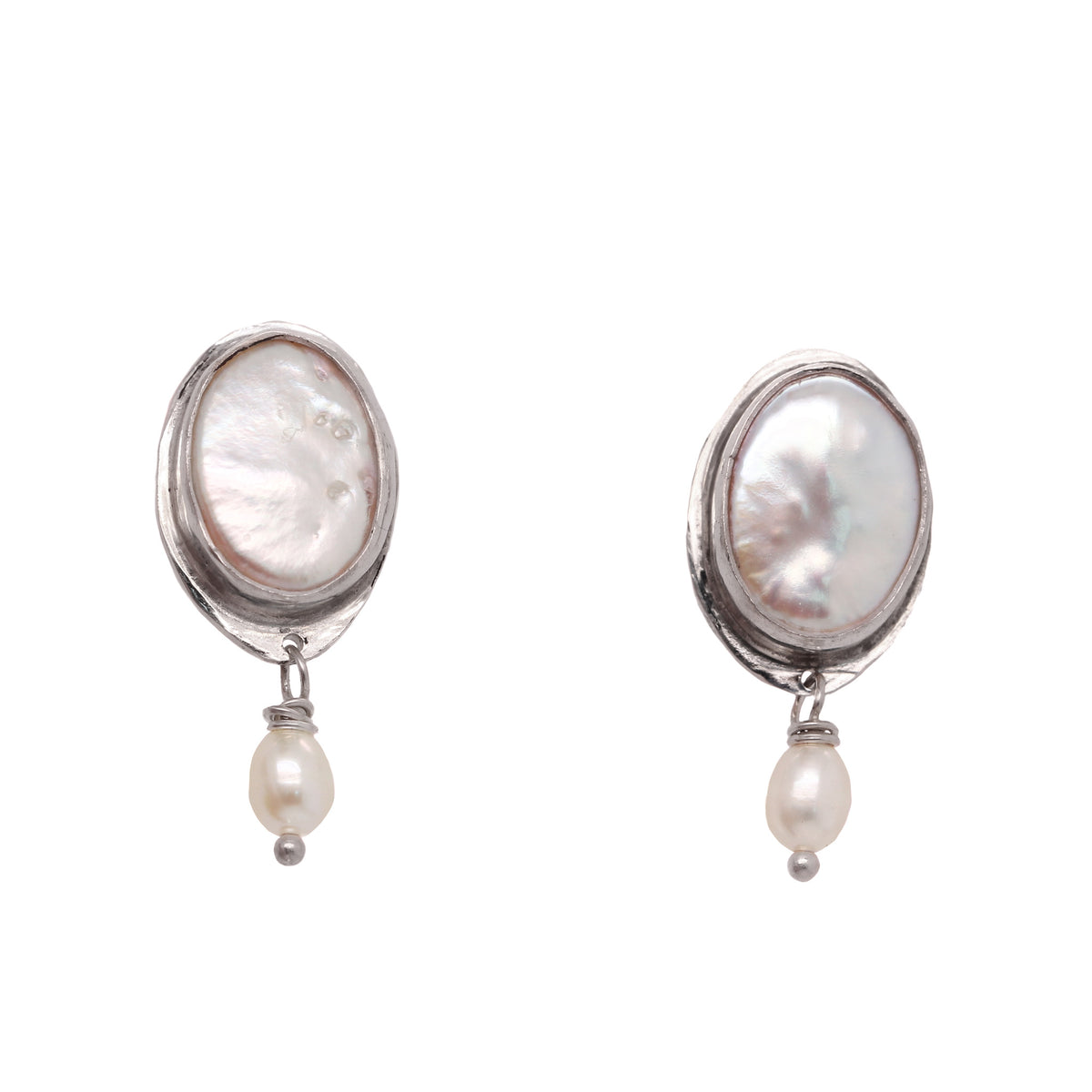 Bezel Set Pearl Earrings