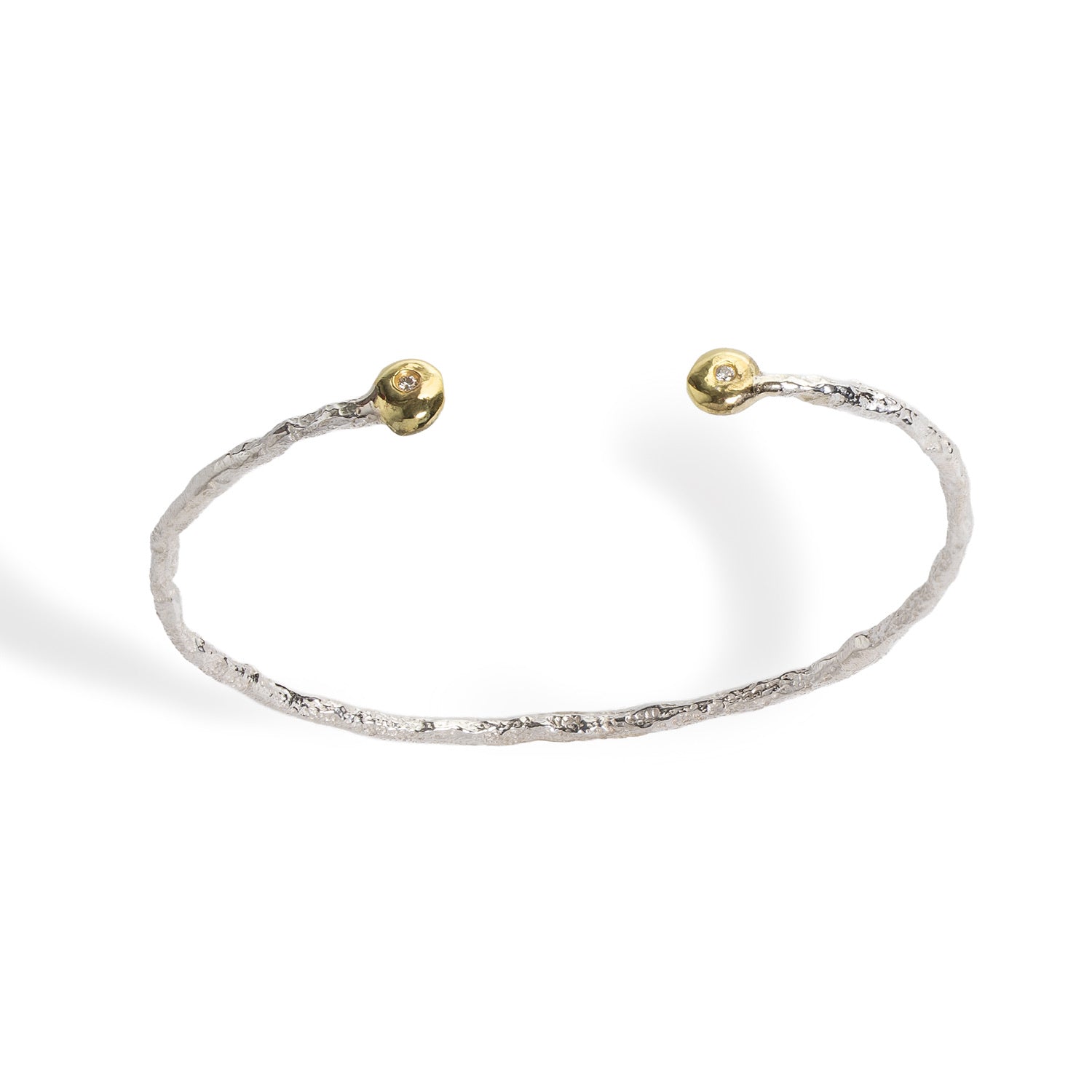 MAGIA! Open bracelet: Sterling Silver, 18k Yellow Gold, 2 White Diamonds (1.5 mm)