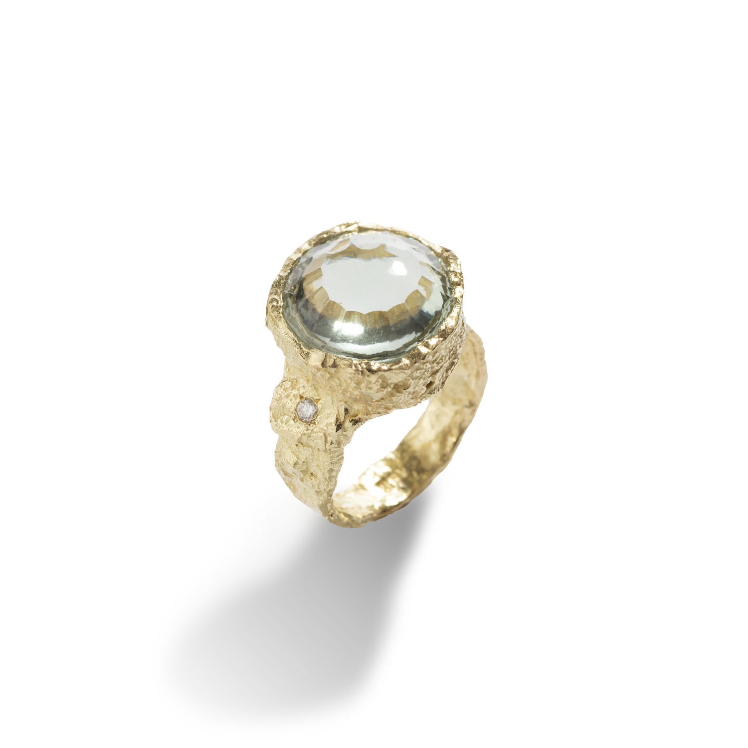 THESAN ring: 18k Yellow Gold, Aquamarine, 1 White Diamond (2 mm)