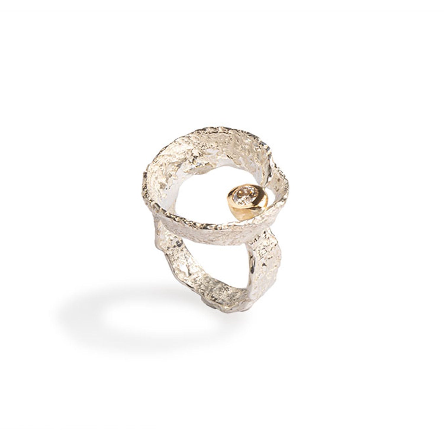 THESAN ring: Sterling Silver, 18k Yellow Gold, 1 Cognac Diamond (4 mm)