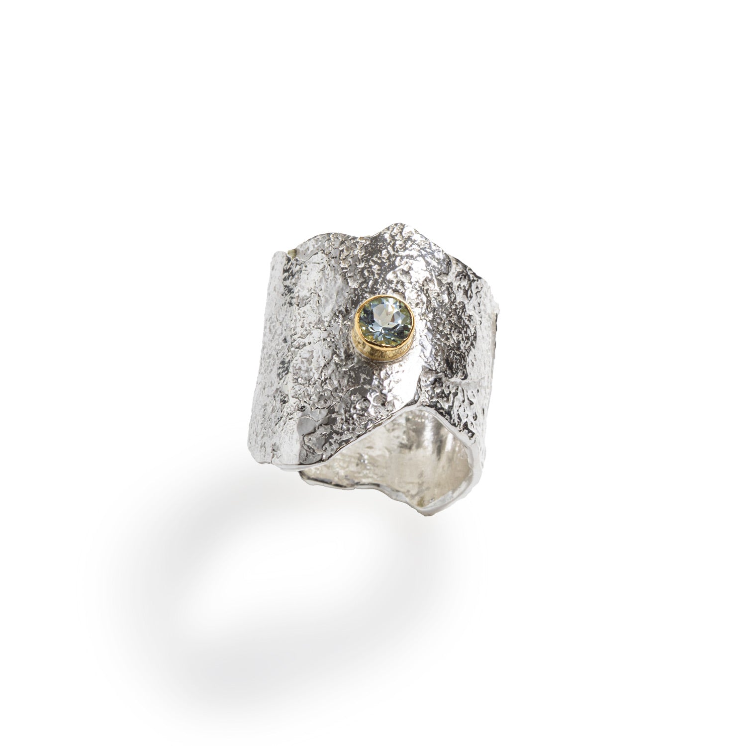 MAGIA! ring: Sterling Silver, 18k Yellow Gold Bezel, Aquamarine