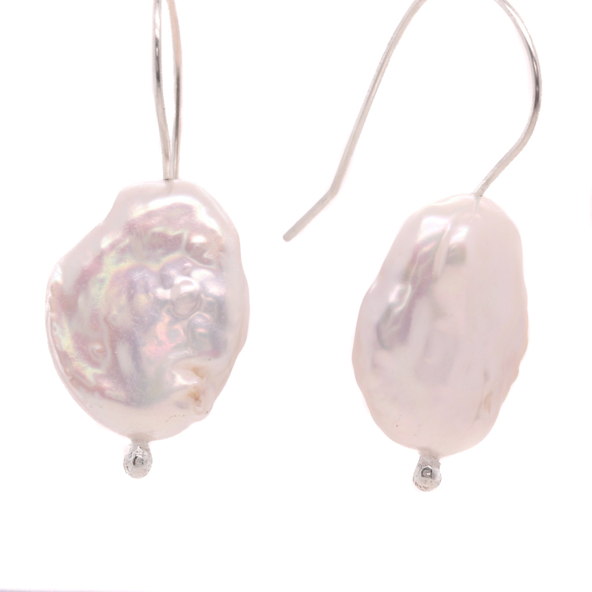 Flat Baroque Fresh Water Pearl Earrings Sterling Silver