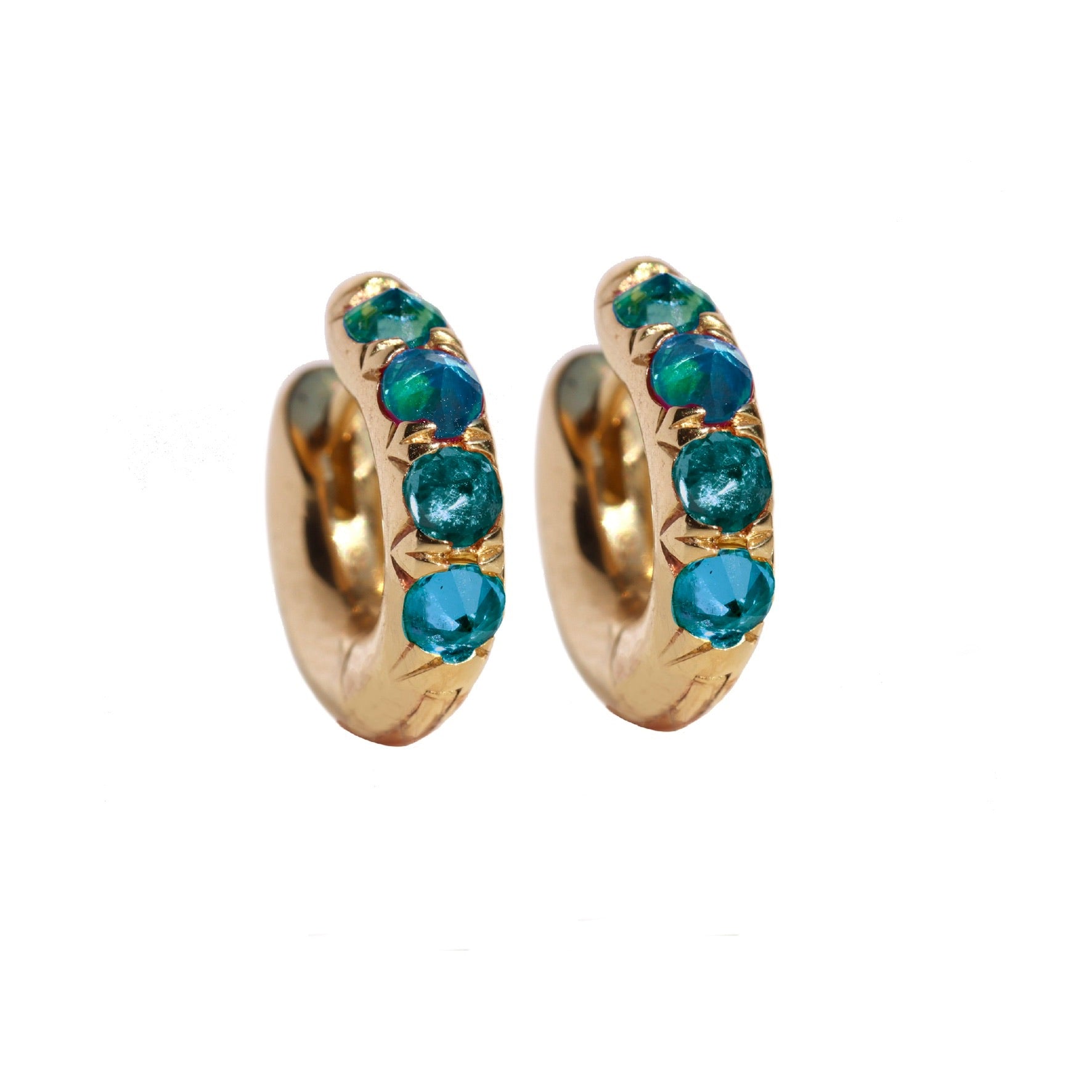 BARBED BLUE DIAMOND HUGGIE HOOPS - 18ky