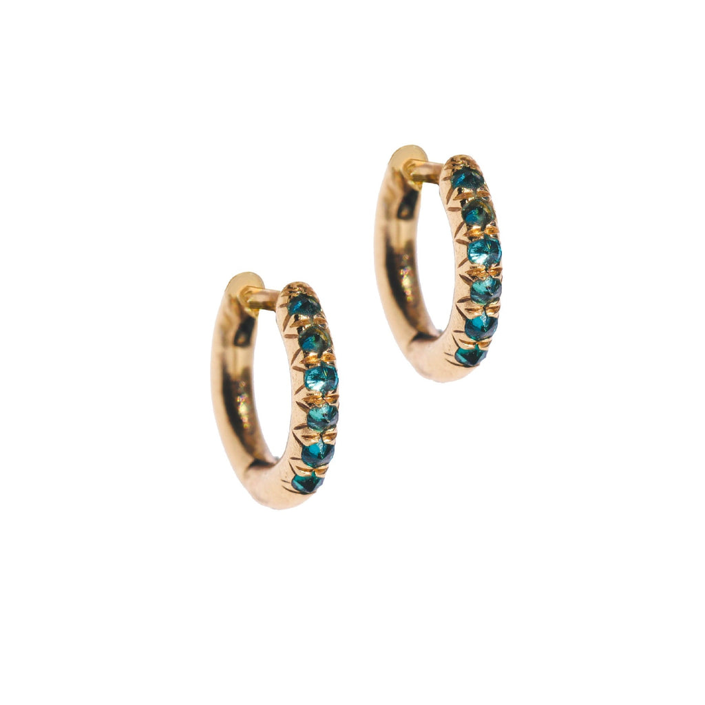Mini Barbed Blue Diamond Huggie Hoops - 18ky