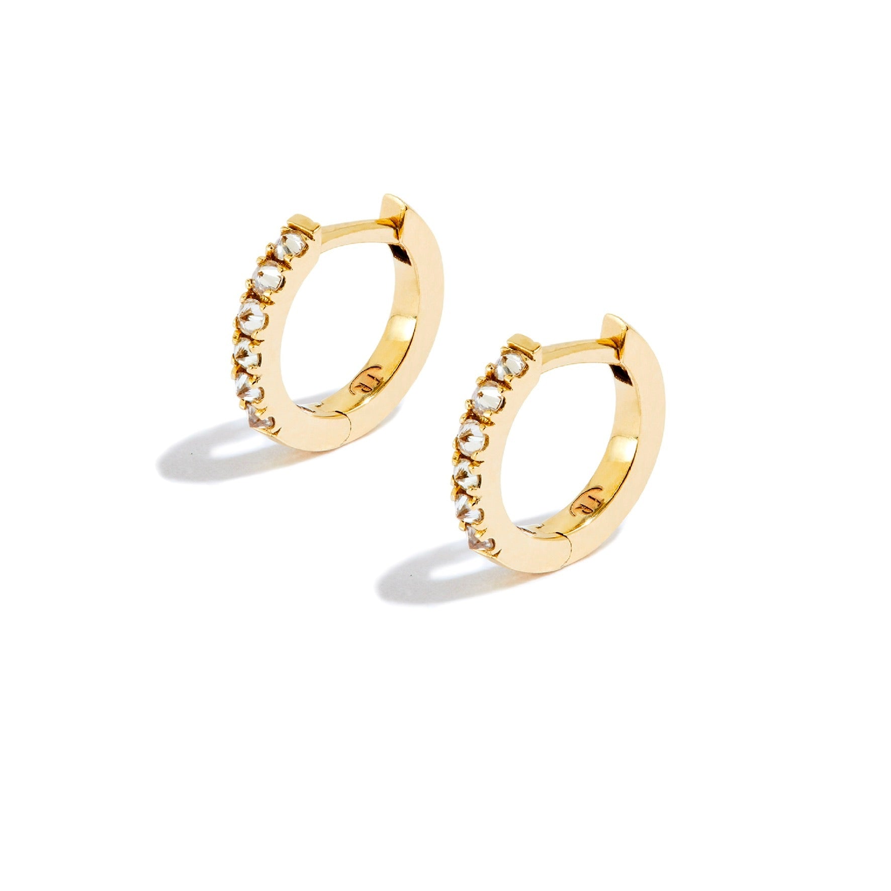 TINY BARBED DIAMOND HOOPS - 14ky