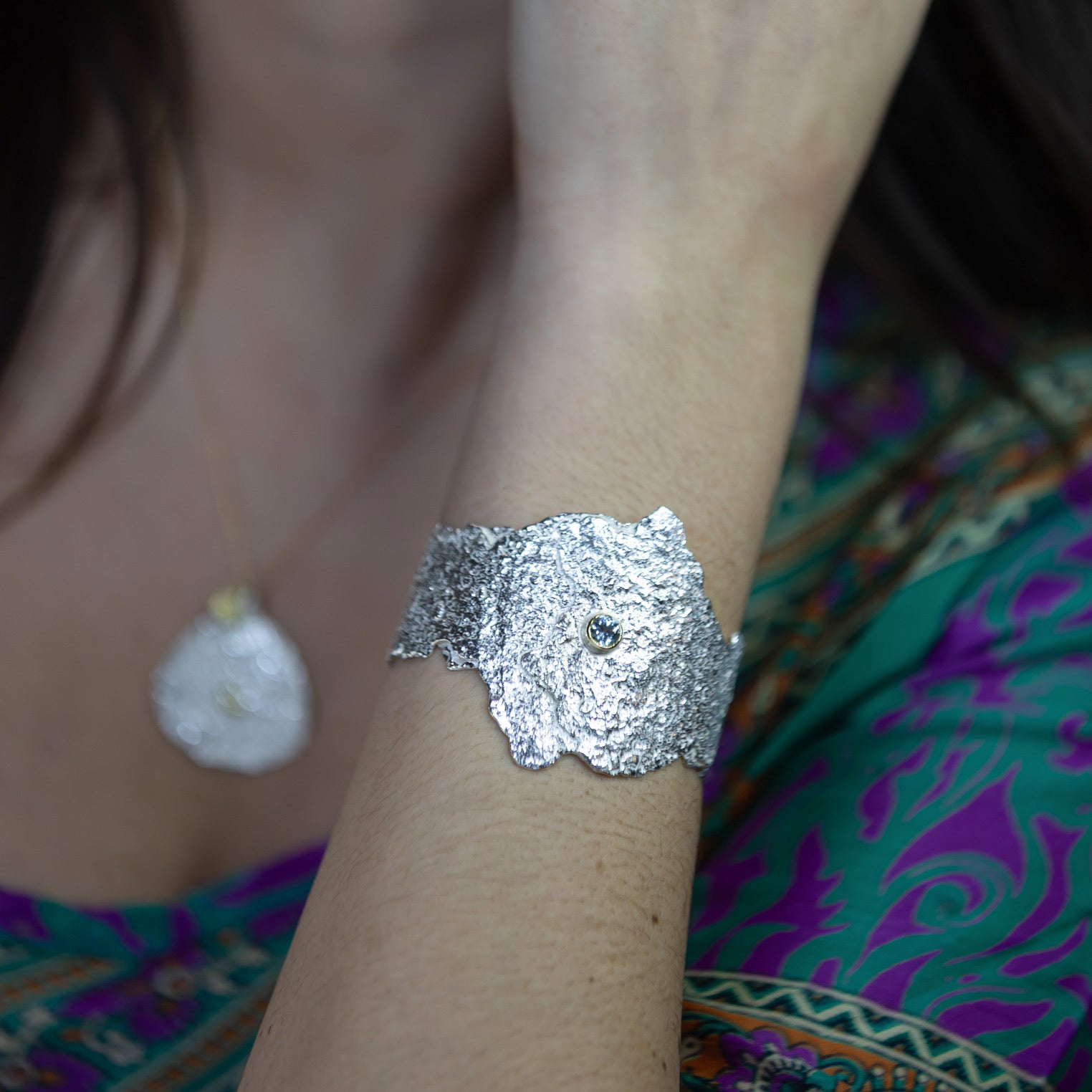 MAGIA! bracelet: Sterling Silver, 18k Yellow Gold Bezel, Aquamarine