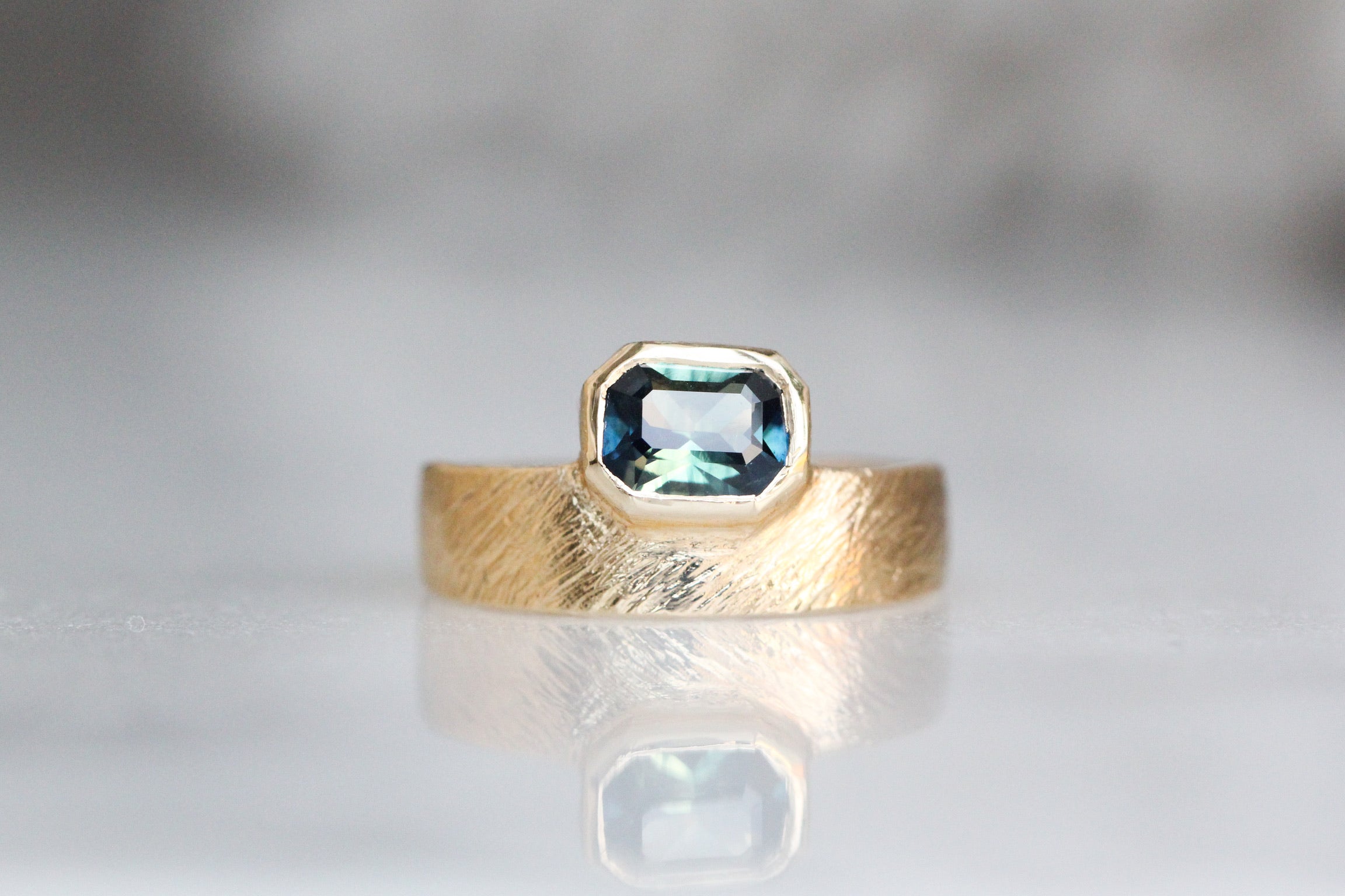 1.37 Carat Blue Green Sapphire Ring