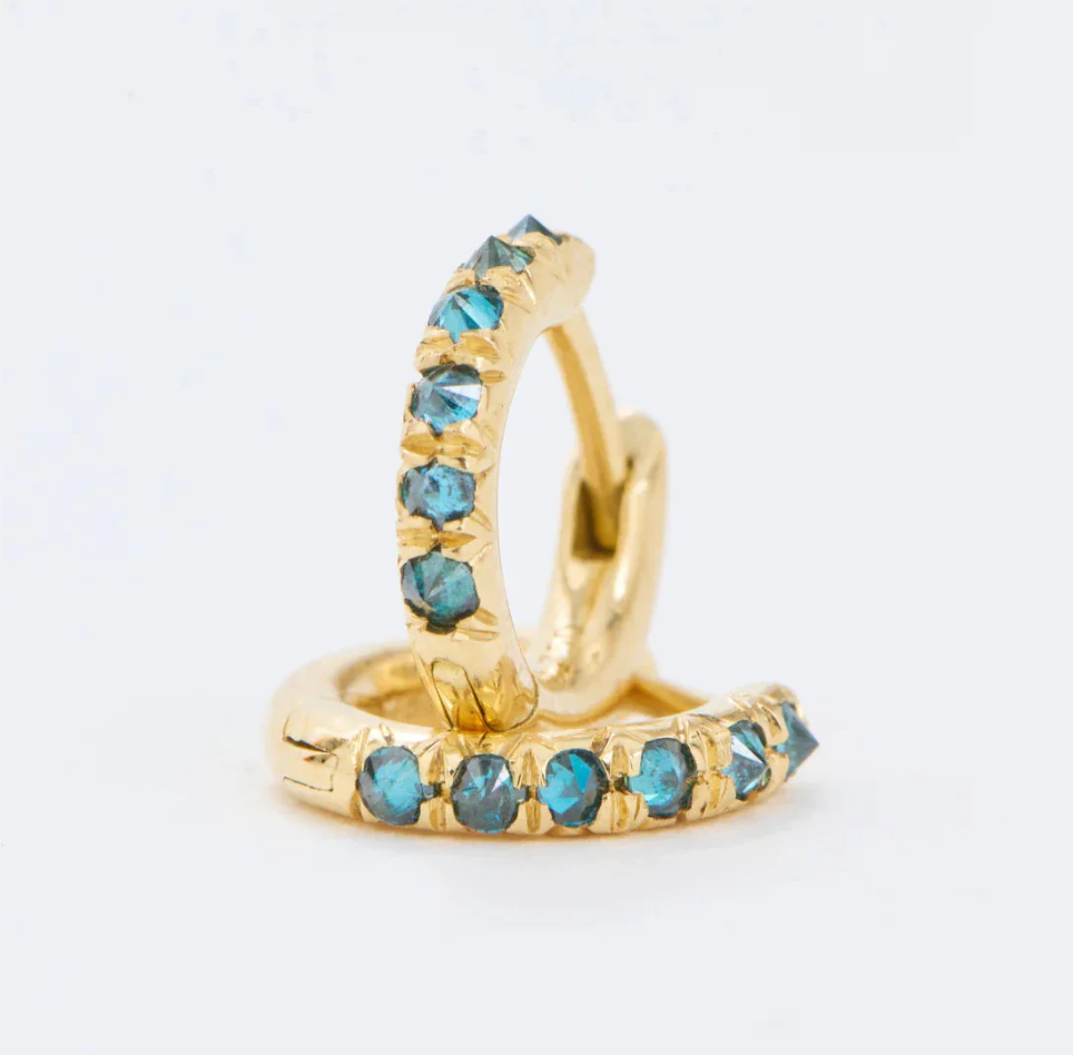 Mini Barbed Blue Diamond Huggie Hoops - 18ky
