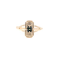 teal hexagon sapphire mini shield ring in 18k yellow gold by universal deco jewelry