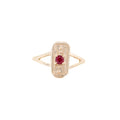 ruby mini shield ring in 18kt yellow gold by universal deco
